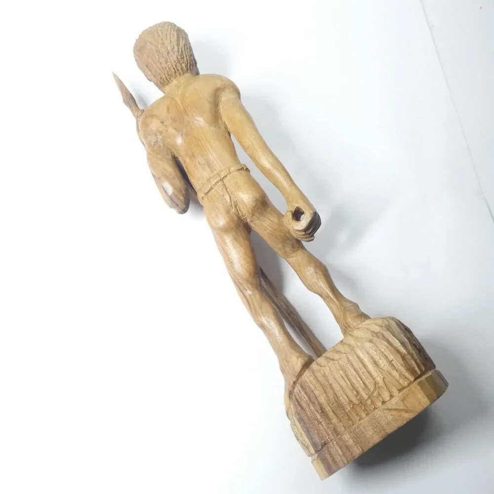 Carved Wooden Statue Hunter Warrior Man w/ Spear 17